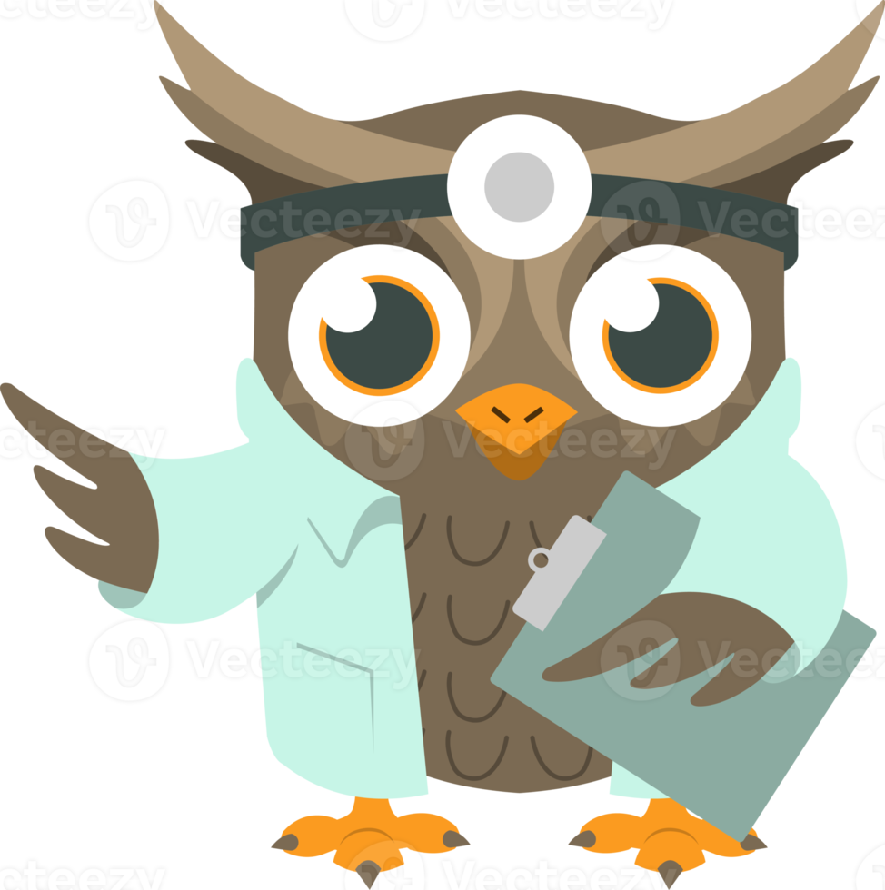 Doctor Owl Holding Medical Check Up PNG Illustration