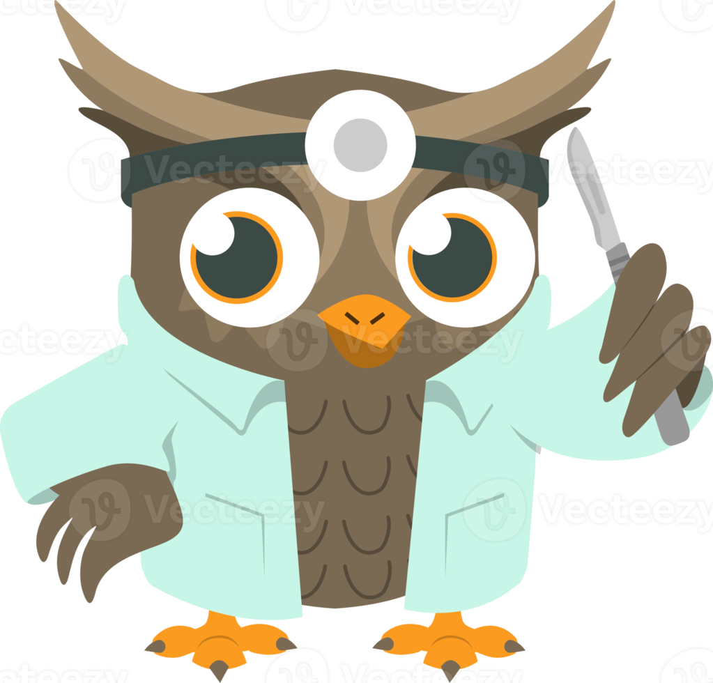 Doctor Owl Holding Scalpel PNG Illustration