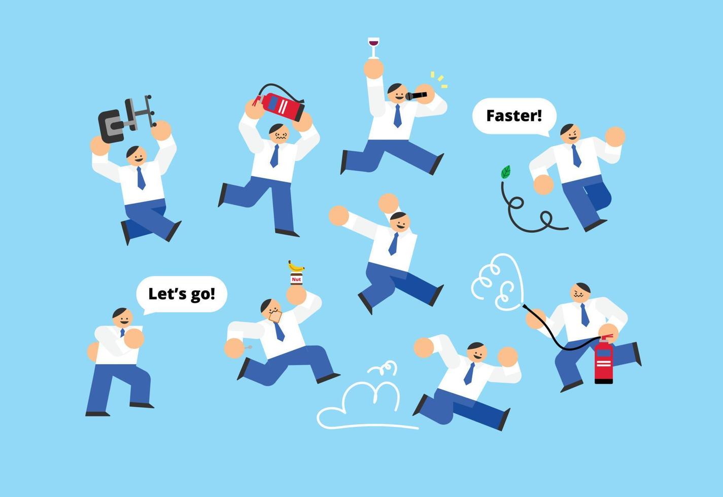 Business Man Running Body Gesture Set Flat Design Character Illustration vector