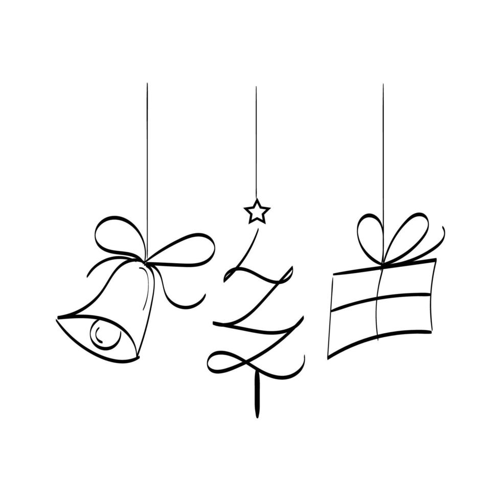 Hand Drawn outline Christmas Illustration. vector