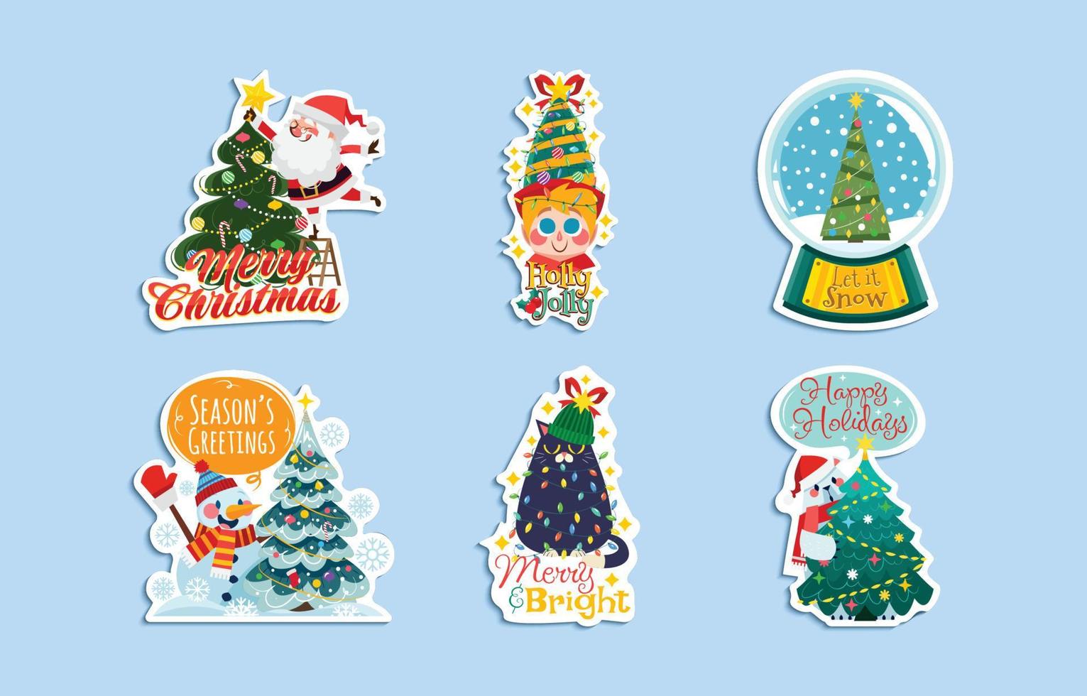 Christmas Tree Greeting Chat Stickers Set vector