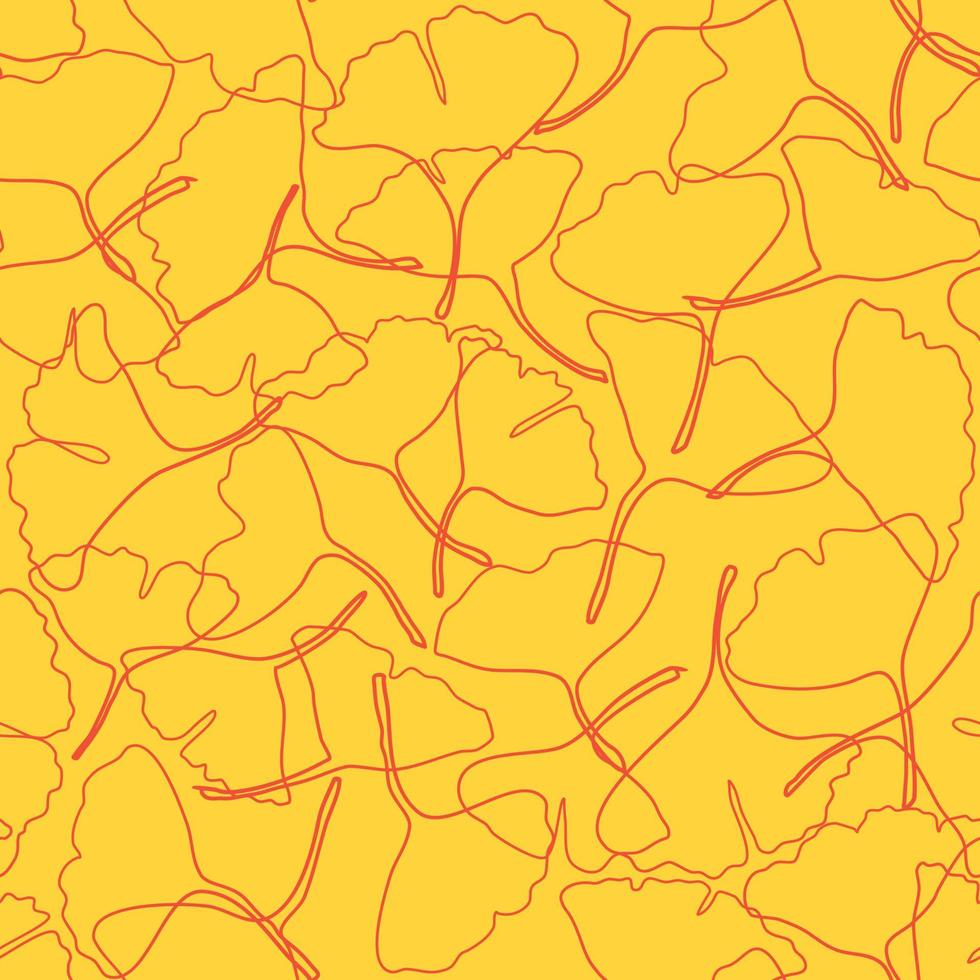 Vector seamless pattern with yellow ginkgo leaves fallen, abstract autumn leaf drawing on yellow background for fashion clothing fabric textiles printing, wallpaper and paper wrapping