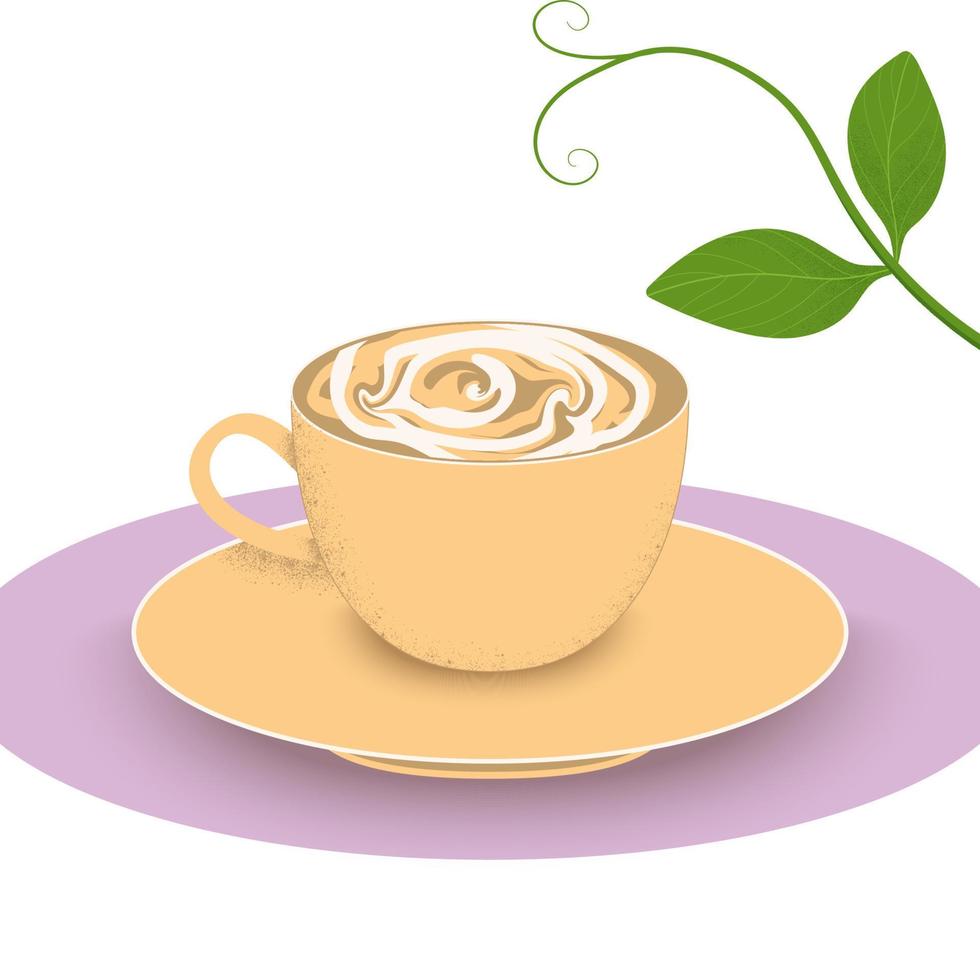 Coffee with plant based milk illustration with soy plant leaves vector