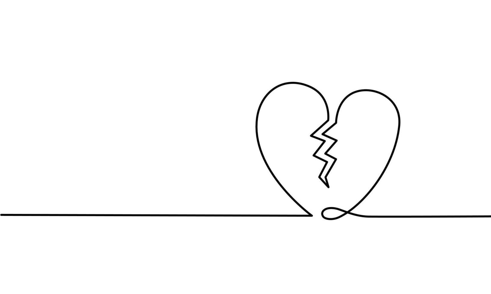 Continuous line drawing was heartbroken. Single line heart is broken. Vector illustration.