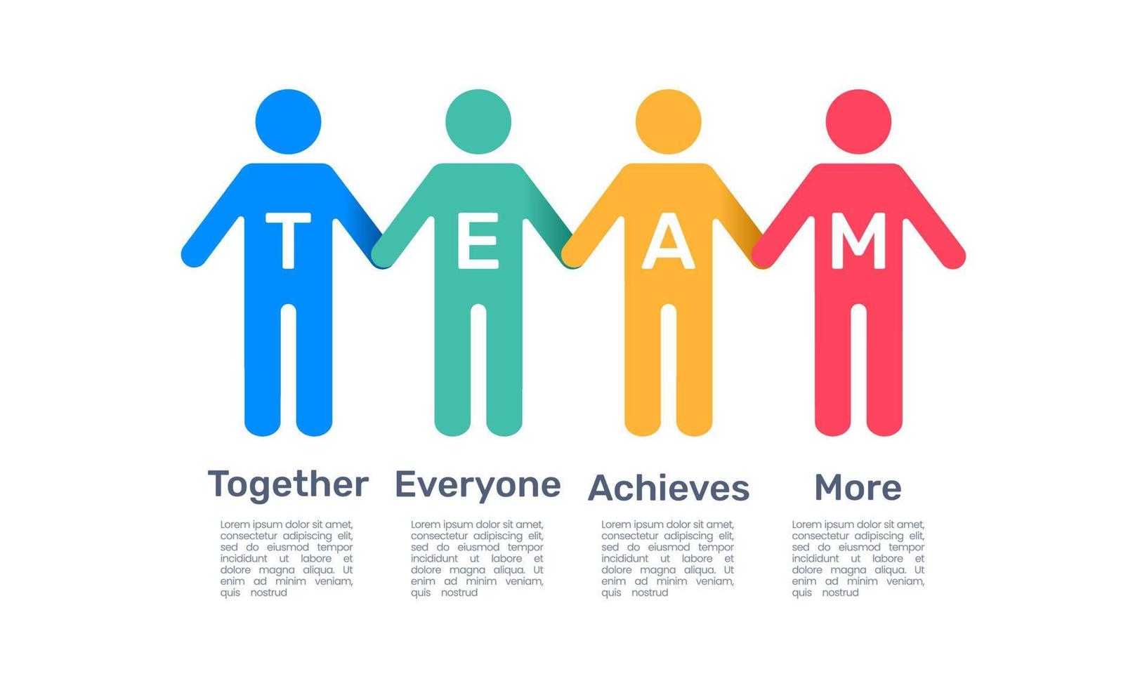Infographic human 4 colors. TEAM Together, Everyone, Achieve, More. vector