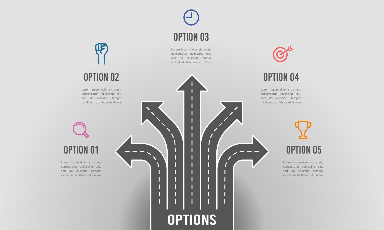 Infographic arrow crossroads 5 options vector