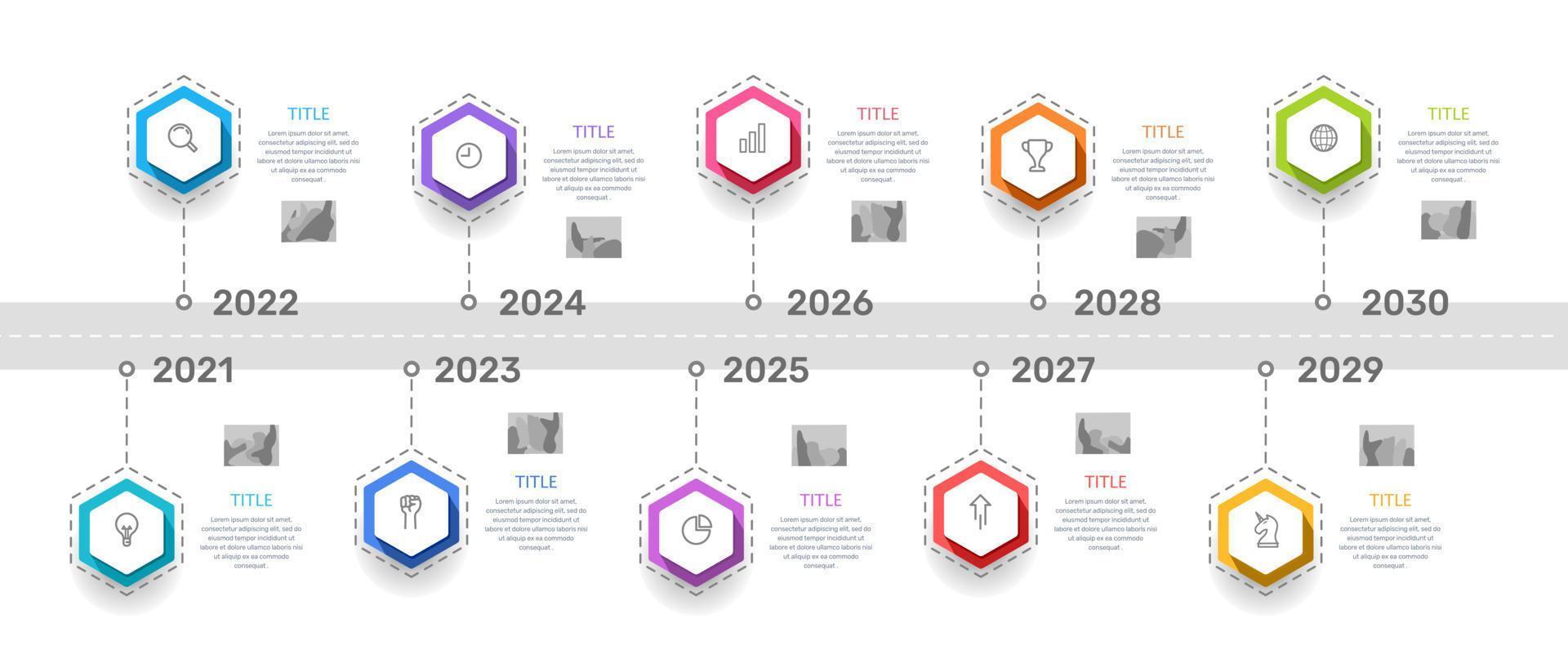 Infographic timeline hexagon 10 years. planning 10 years ahead ...