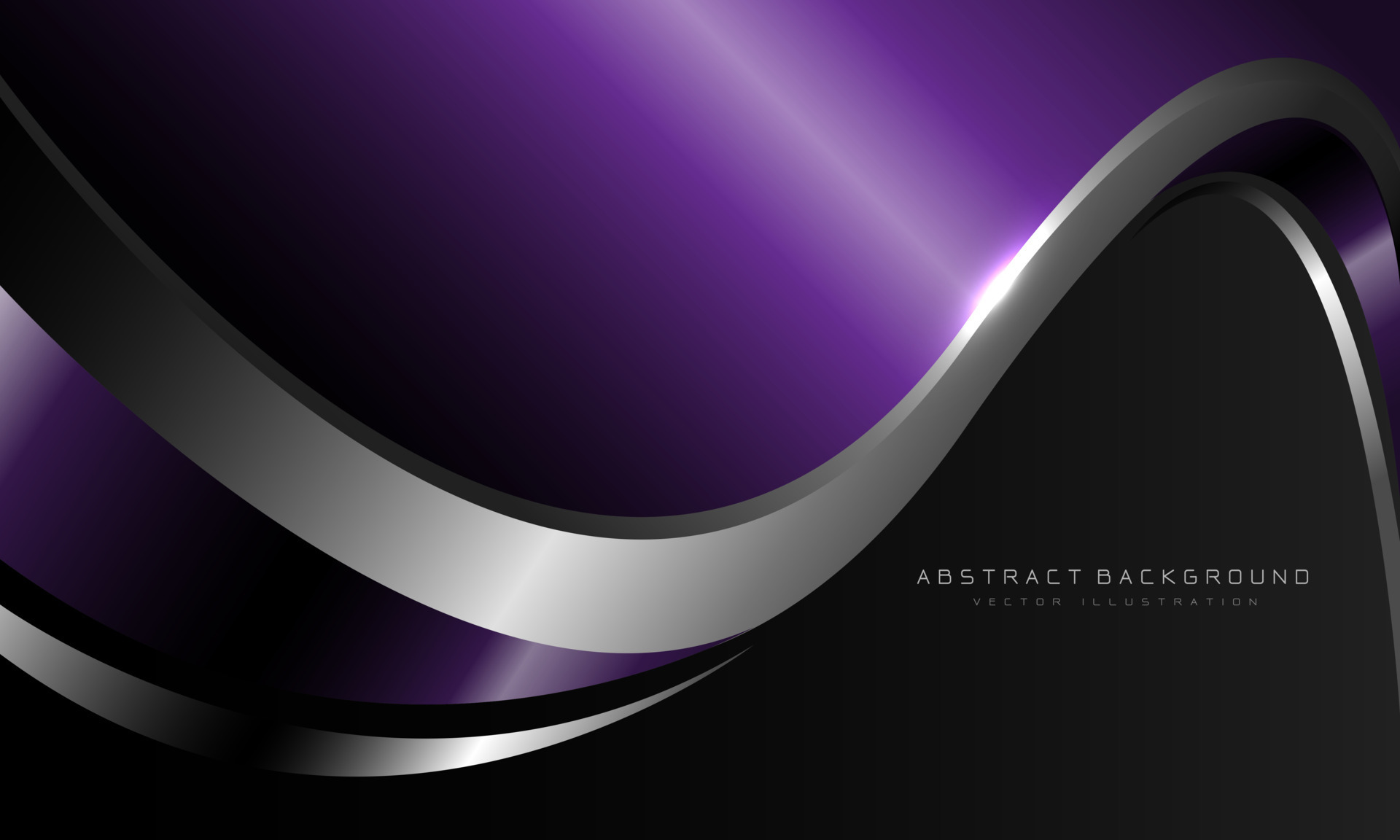 Abstract purple metallic curve with silver line on dark grey design