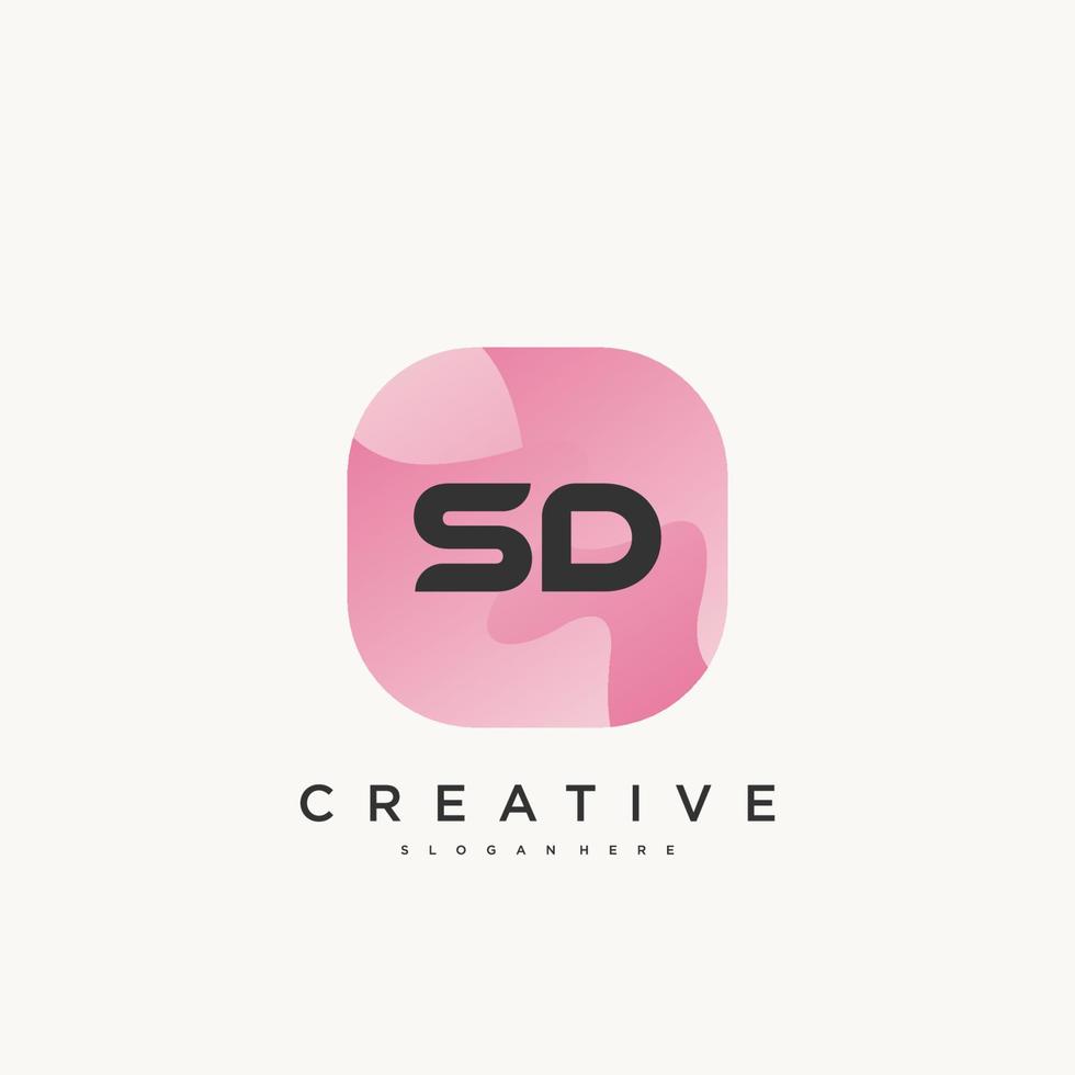 Elementos de plantilla de diseño de icono de logotipo de letra inicial SD con arte colorido de onda. vector