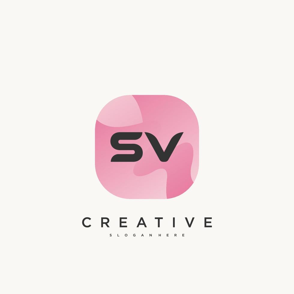 Elementos de plantilla de diseño de icono de logotipo de letra inicial sv con arte colorido de onda. vector