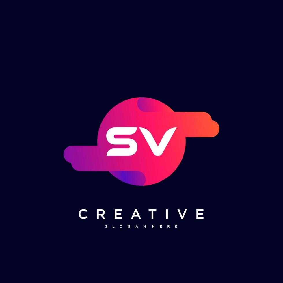 SV Initial Letter logo icon design template elements with wave colorful art. vector