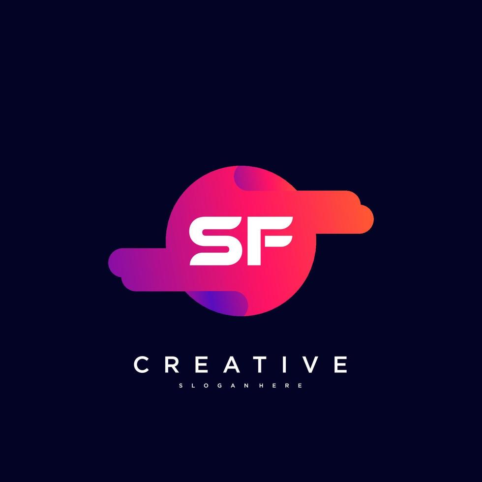 Elementos de plantilla de diseño de icono de logotipo de letra inicial sf con arte colorido de onda. vector