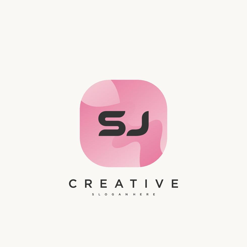 SJ Initial Letter logo icon design template elements with wave colorful art. vector