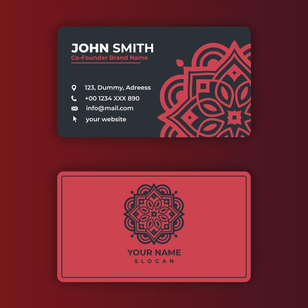 Modern double sided business card, Mandala business card design vector template with mandala logo, Colorful arabesque floral ornamental elements