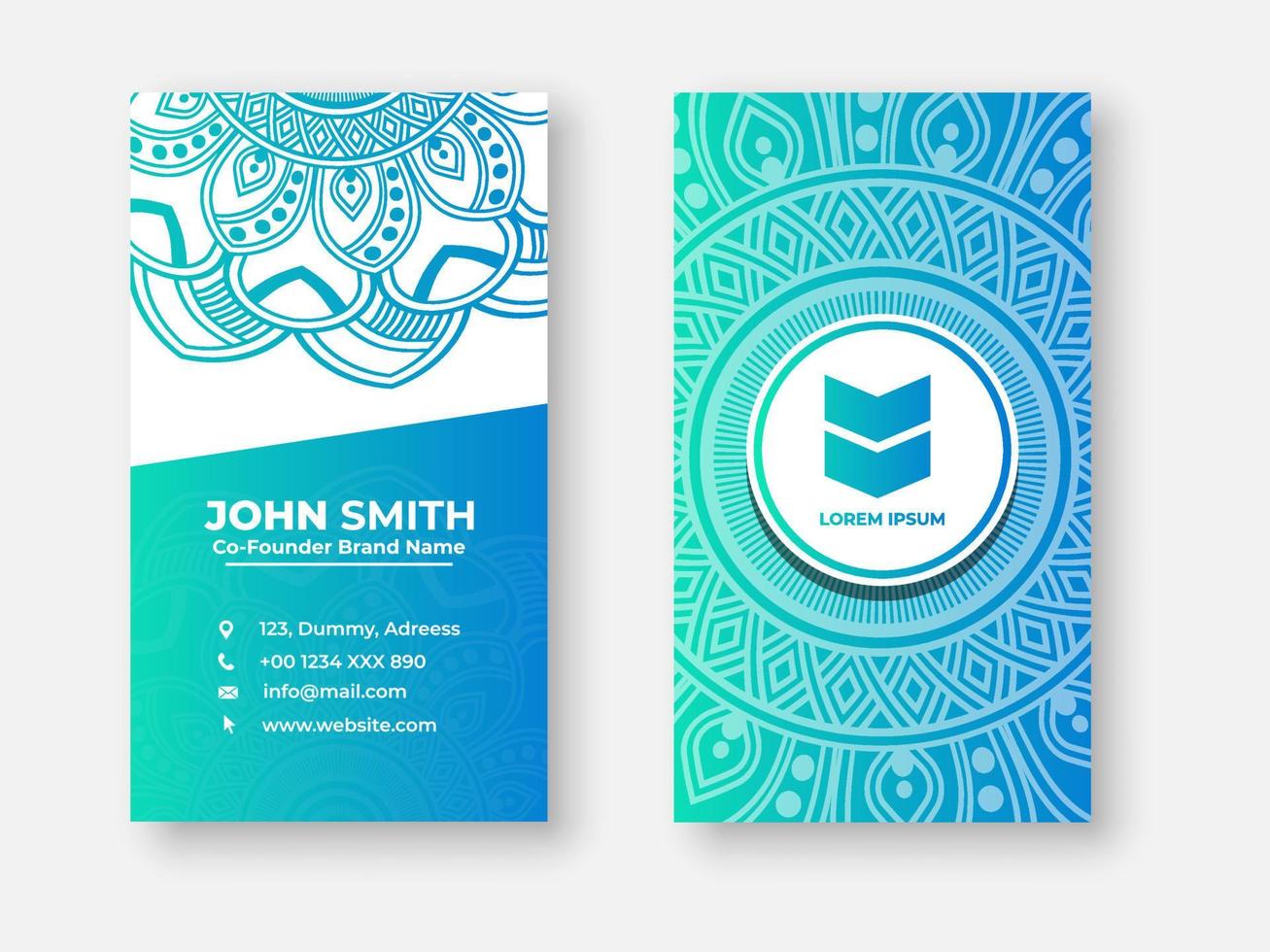 Modern double sided busines card design, Colorful gradient mandala business card design. Bright floral ornamental elements, Indian, Asian, Arabic, Islamic, and ottoman motif, Vector illustration