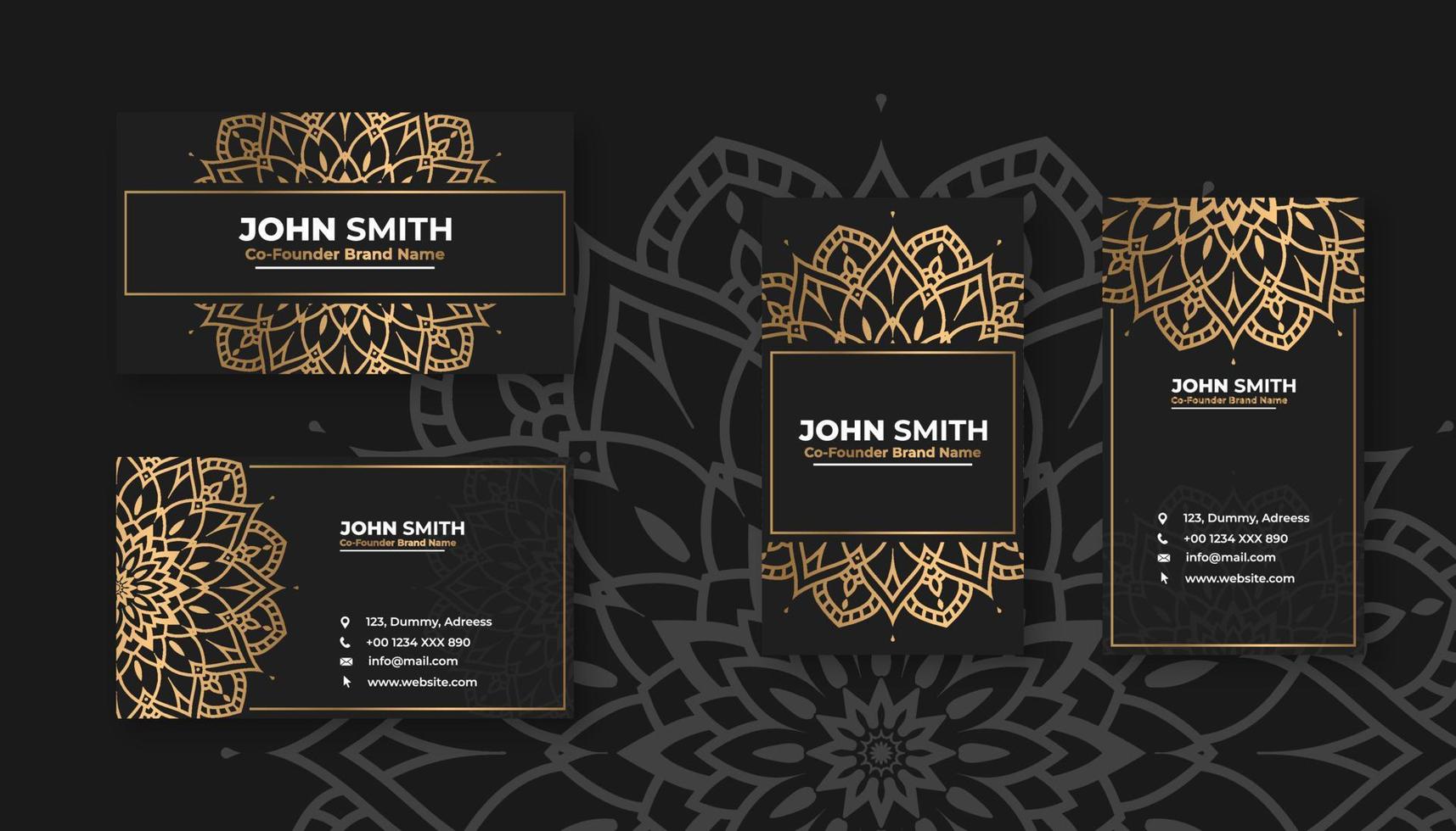 Luxury black business card with golden mandala decoration designs, Bright floral ornamental elements vector