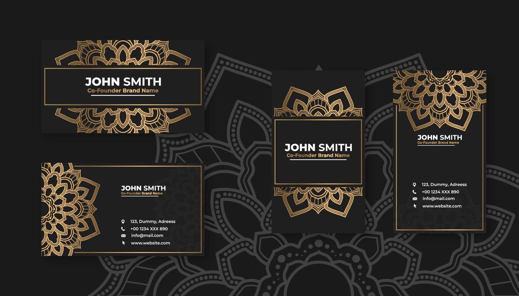 Luxury black business card with golden mandala decoration designs, Bright floral ornamental elements vector