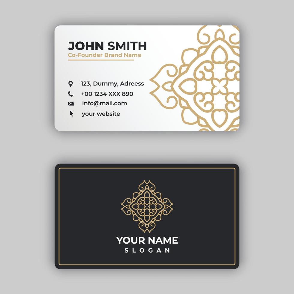 Modern double sided business card, Mandala business card design vector template with mandala logo, Colorful arabesque floral ornamental elements