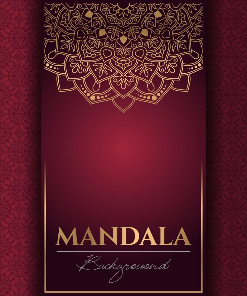 plantilla de vector de fondo de mandala de lujo de oro abstracto, patrón de arabesco ornamental circular para cartel, portada, folleto, invitación, volante. fondo rojo con elementos de mandala floral étnico