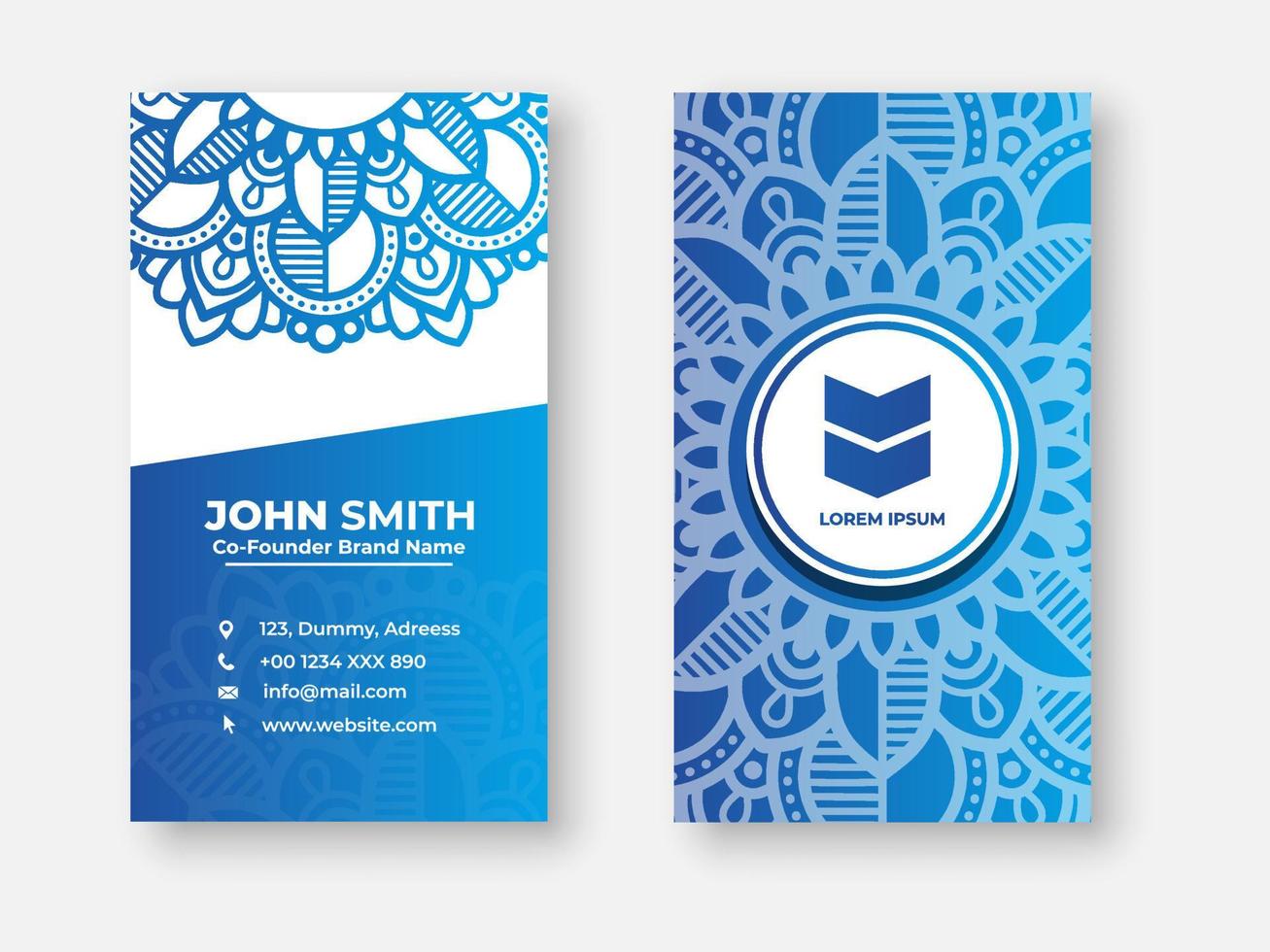 Modern double sided busines card design, Colorful gradient mandala business card design. Bright floral ornamental elements, Indian, Asian, Arabic, Islamic, and ottoman motif, Vector illustration