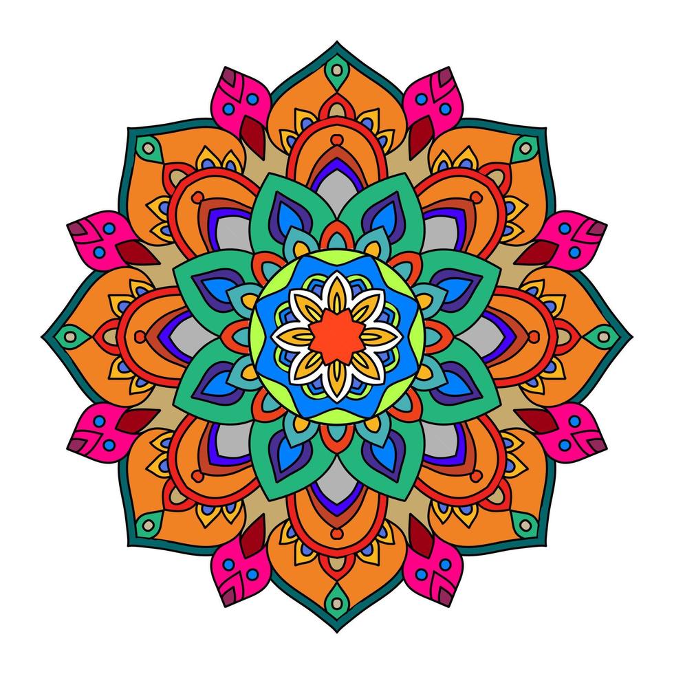 Color mandala vector illustration template, Isolated hand-drawn doodle mandala, Ethnic mandala with colorful tribal ornament.