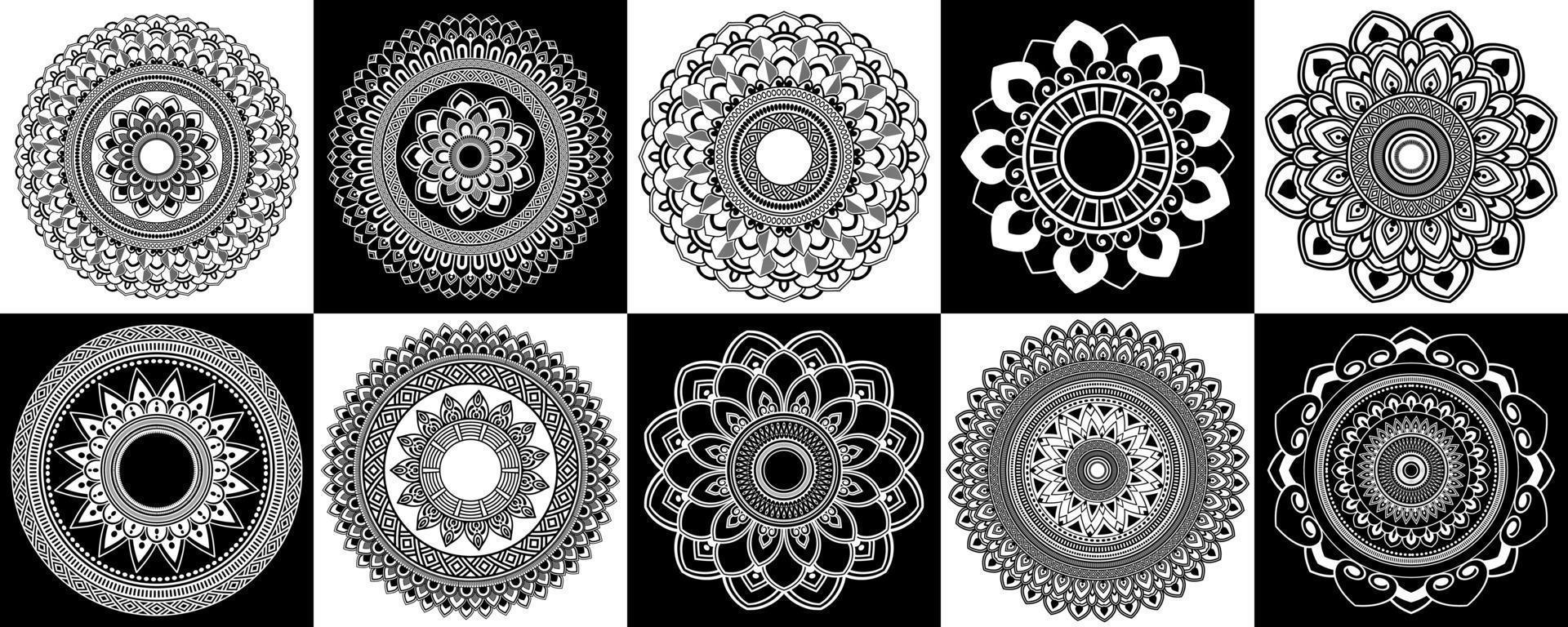 conjunto de mandalas zentangle, mandala para henna, mehendi, tatuaje, elementos ornamentales étnicos decorativos, patrones orientales vector