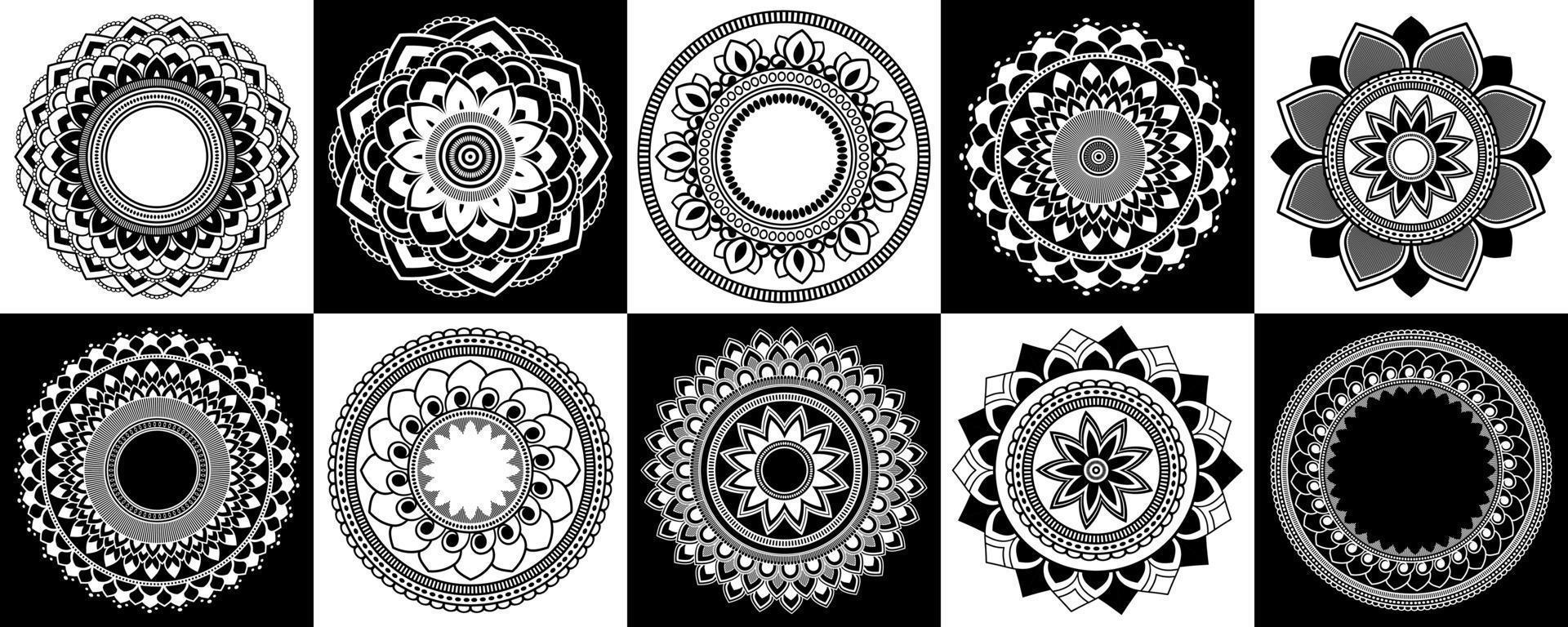 conjunto de mandalas zentangle, mandala para henna, mehendi, tatuaje, elementos ornamentales étnicos decorativos, patrones orientales vector