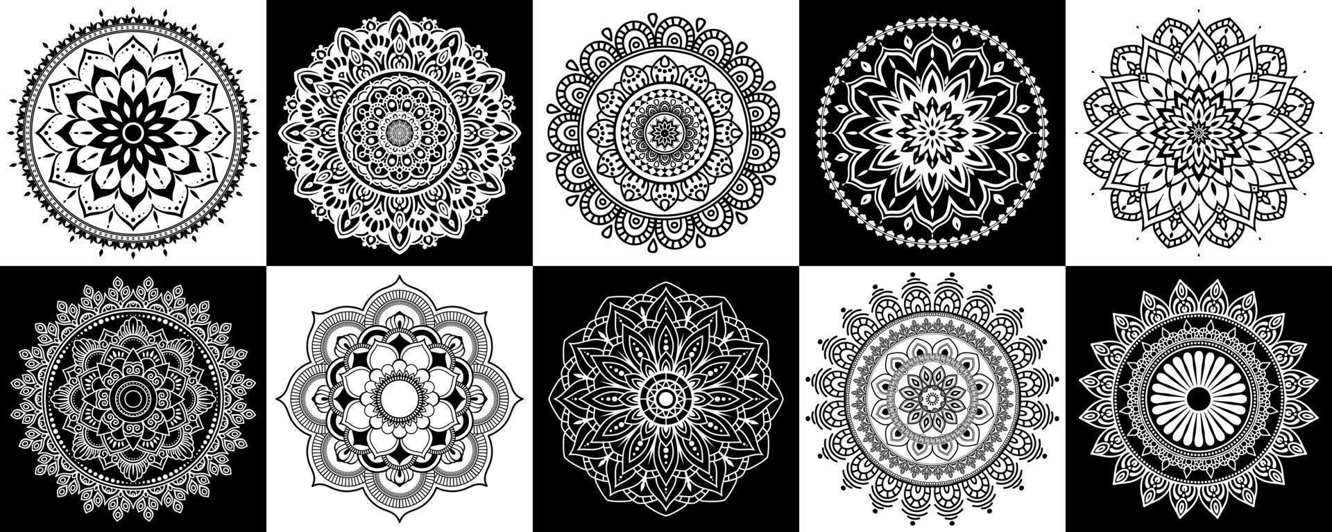 conjunto de mandalas zentangle, mandala para henna, mehendi, tatuaje, elementos ornamentales étnicos decorativos, patrones orientales vector