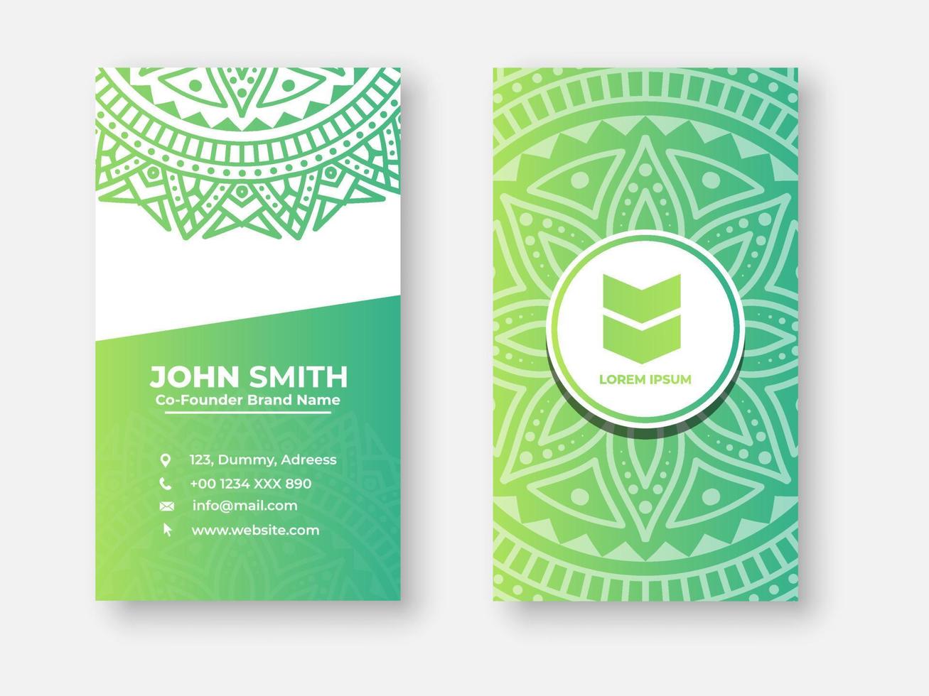 Modern double sided busines card design, Colorful gradient mandala business card design. Bright floral ornamental elements, Indian, Asian, Arabic, Islamic, and ottoman motif, Vector illustration