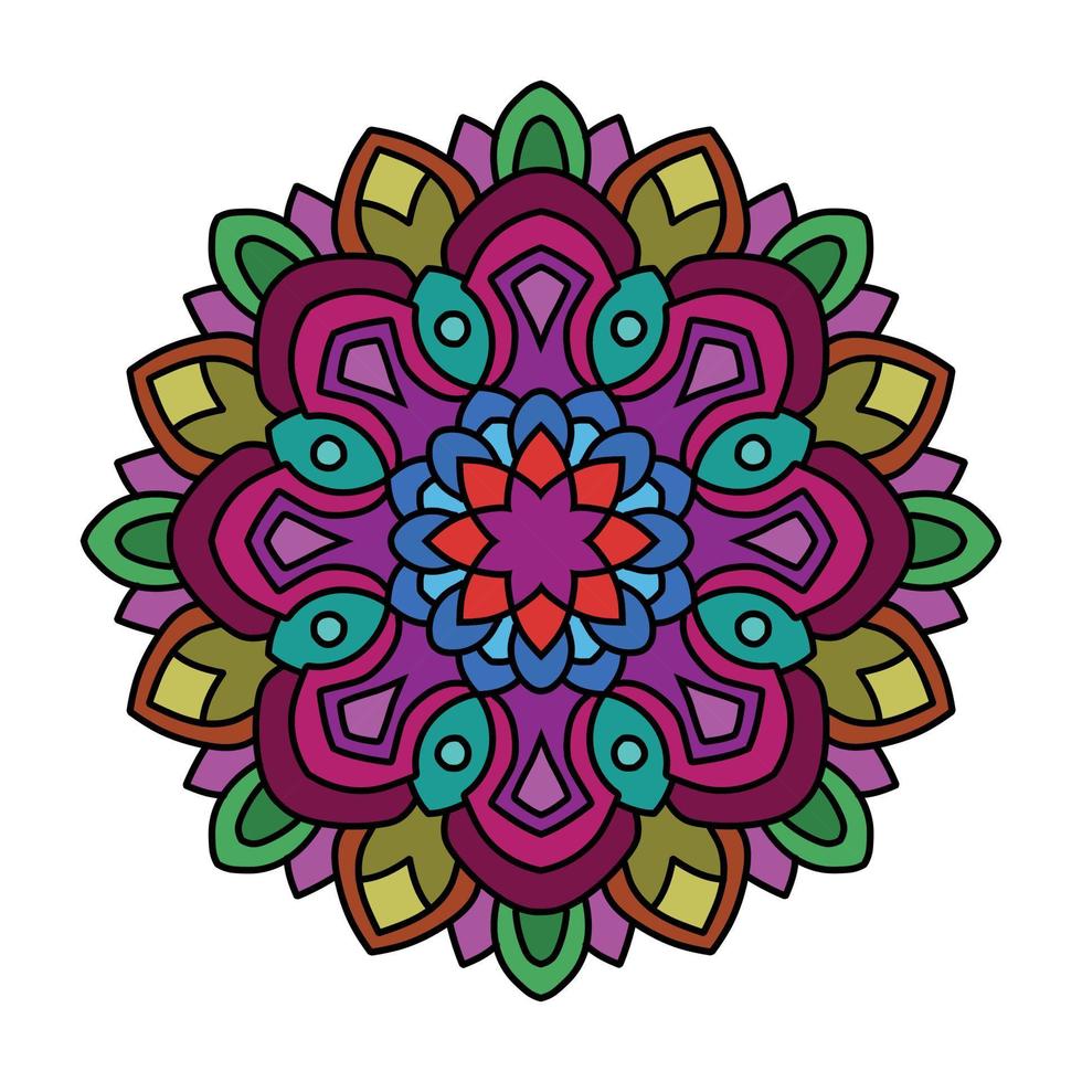 Color mandala vector illustration template, Isolated hand-drawn doodle mandala, Ethnic mandala with colorful tribal ornament.