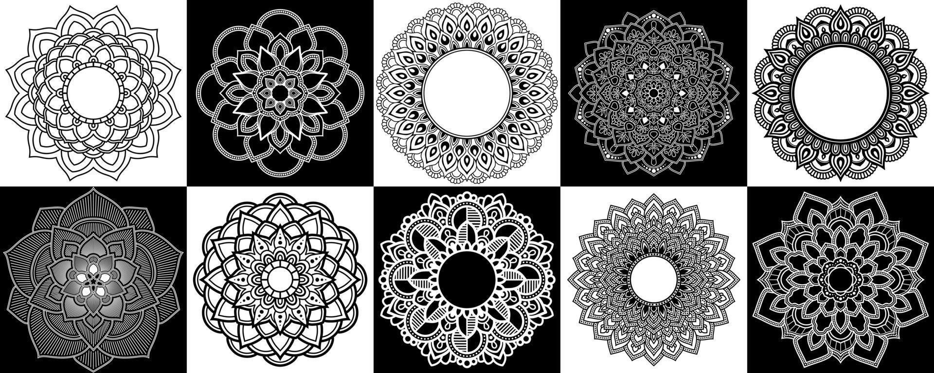 conjunto de mandalas zentangle, mandala para henna, mehendi, tatuaje, elementos ornamentales étnicos decorativos, patrones orientales vector