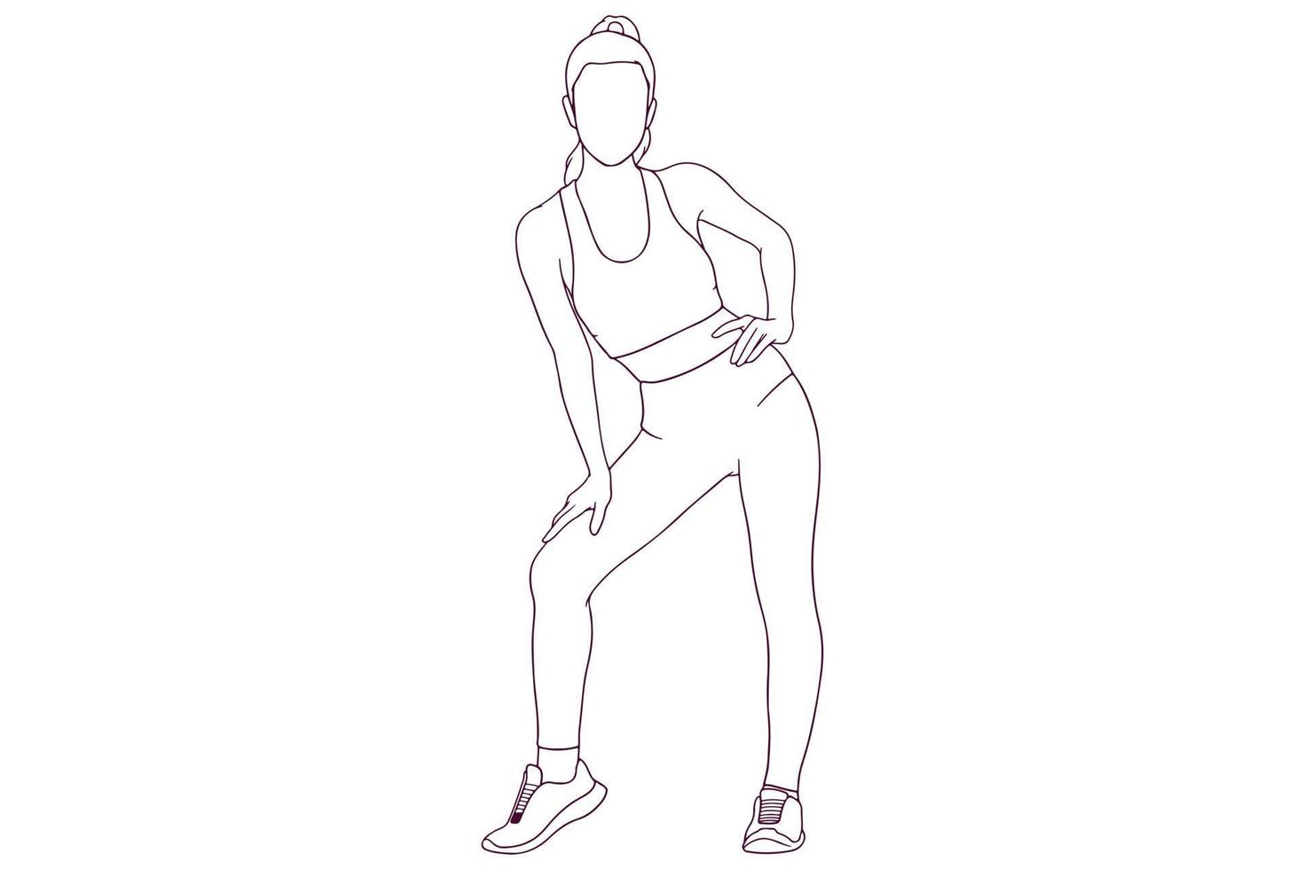 chica fitness posando estilo dibujado a mano ilustración vectorial vector