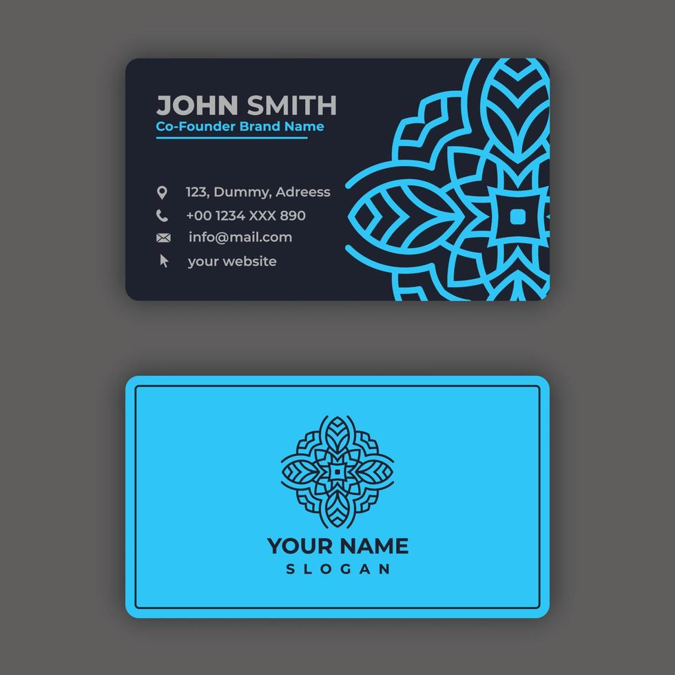 Modern double sided business card, Mandala business card design vector template with mandala logo, Colorful arabesque floral ornamental elements