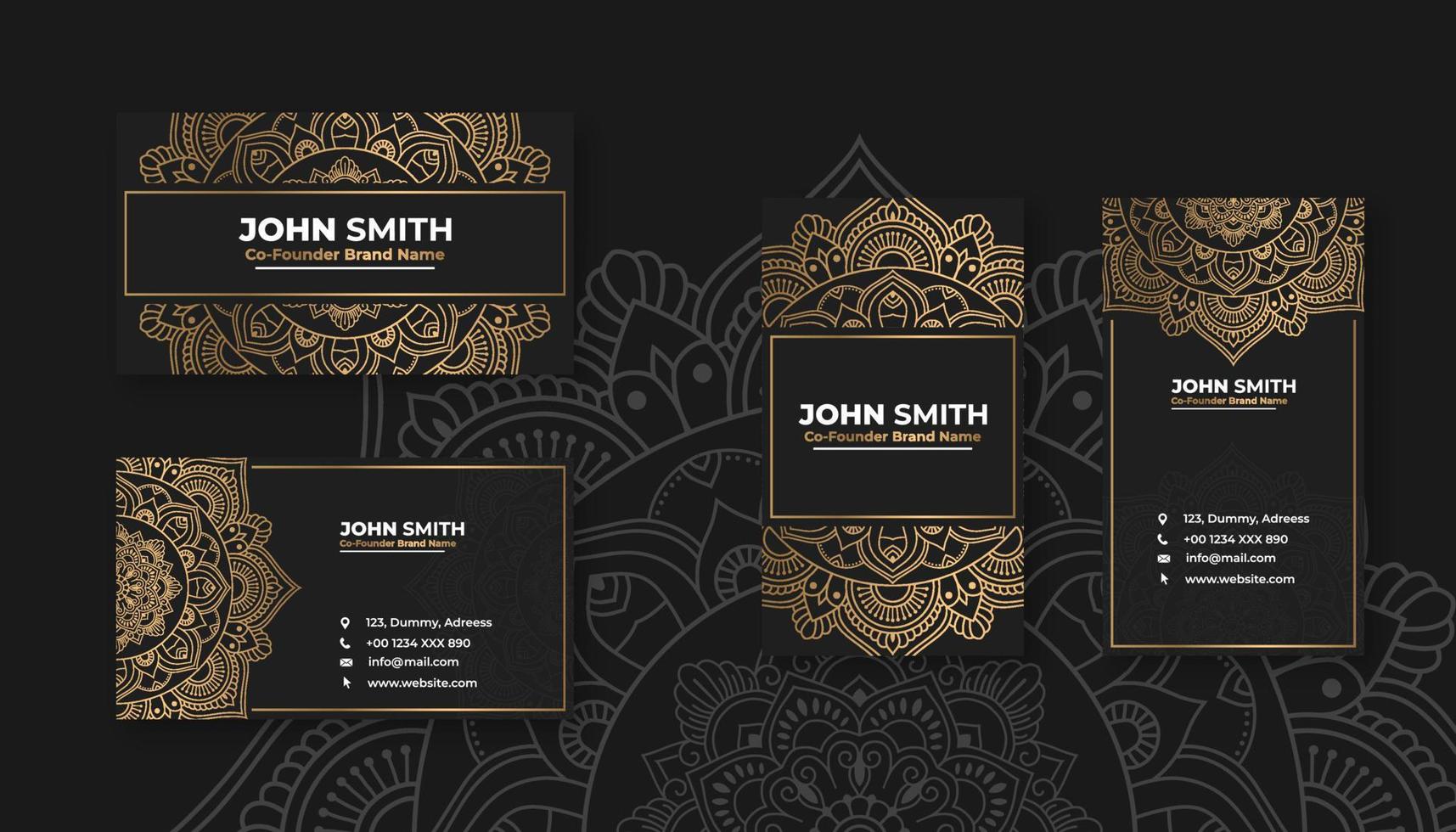 Luxury black business card with golden mandala decoration designs, Bright floral ornamental elements vector