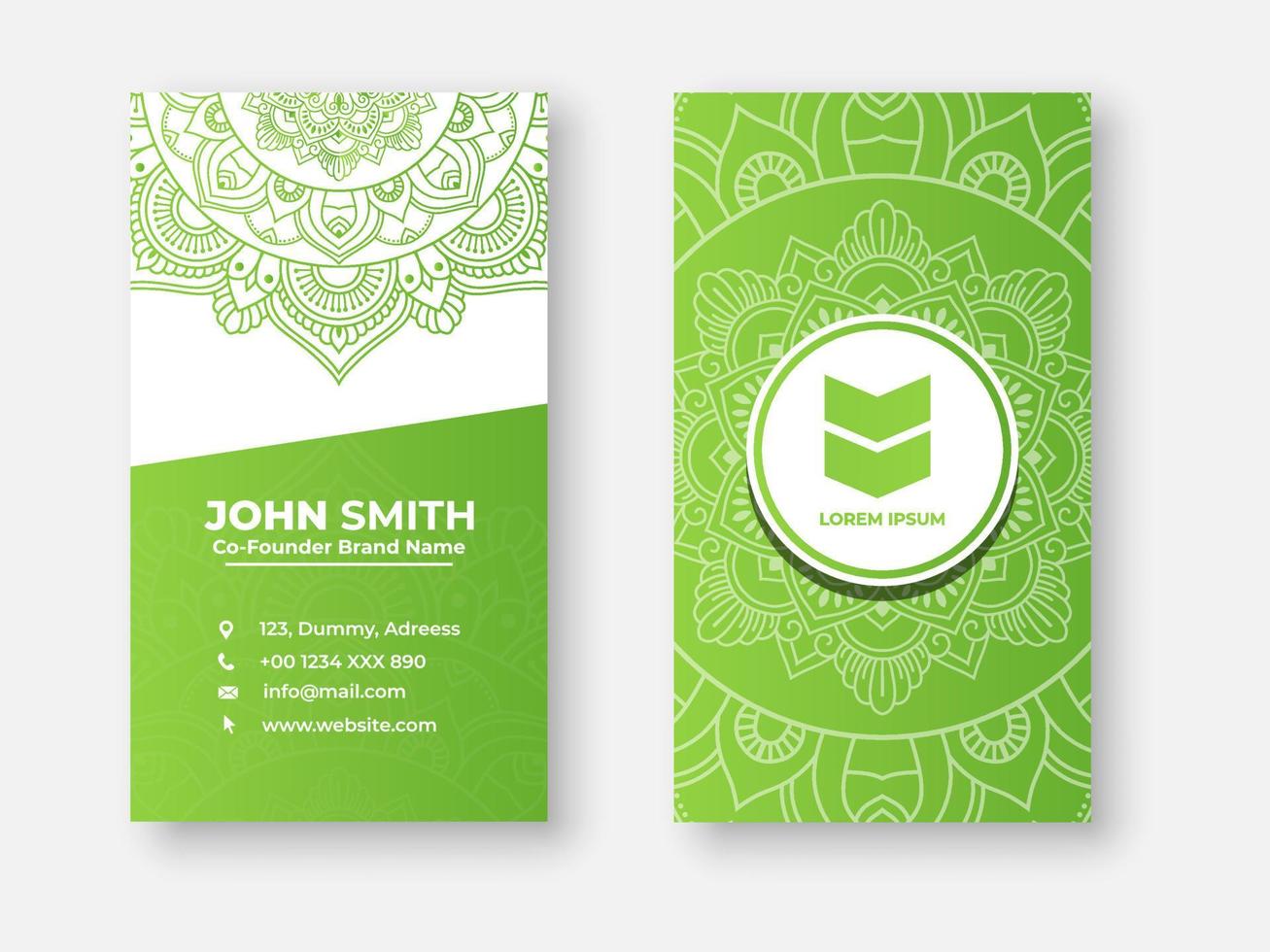 Modern double sided busines card design, Colorful gradient mandala business card design. Bright floral ornamental elements, Indian, Asian, Arabic, Islamic, and ottoman motif, Vector illustration