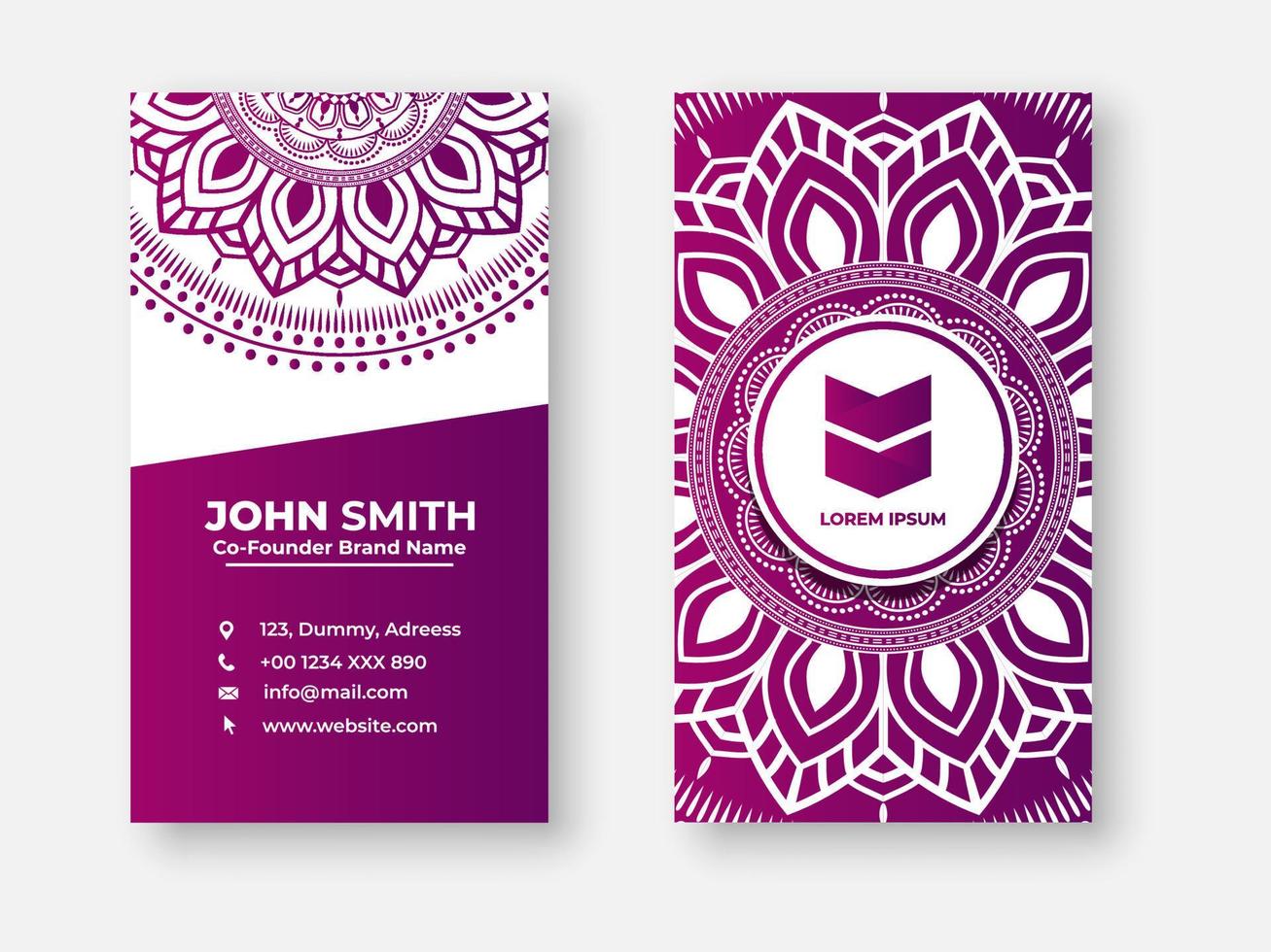 Modern double sided busines card design, Colorful gradient mandala business card design. Bright floral ornamental elements, Indian, Asian, Arabic, Islamic, and ottoman motif, Vector illustration