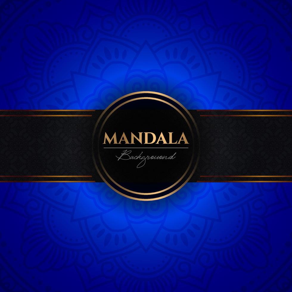 Luxury vector background template with ethnic floral mandala elements, Arabesque ornamental blue background