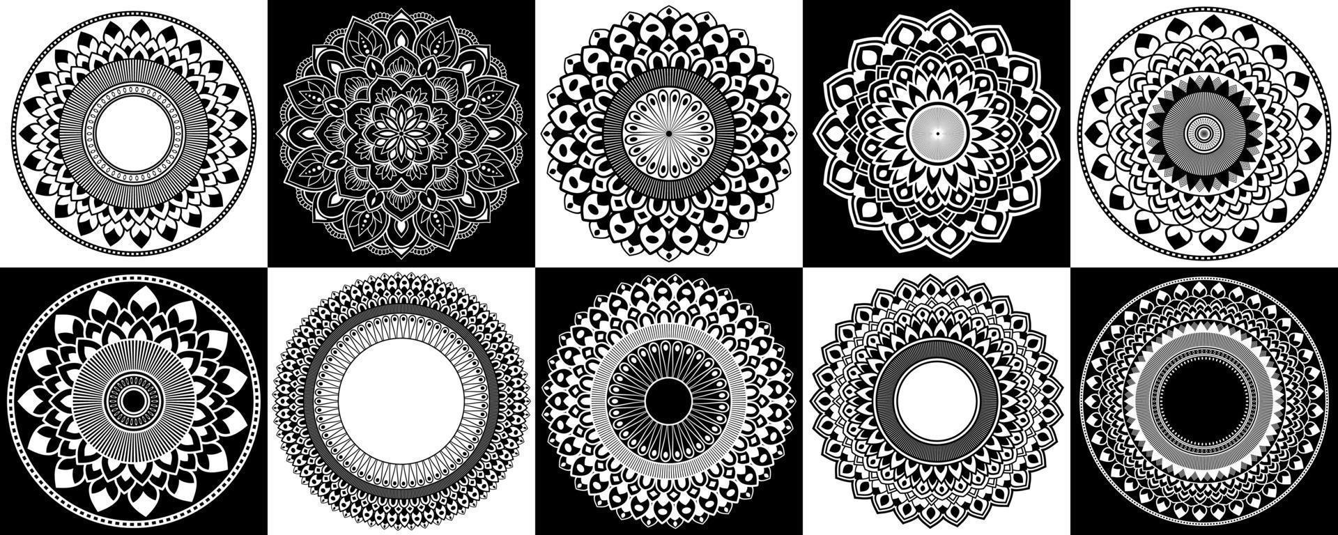 conjunto de mandalas zentangle, mandala para henna, mehendi, tatuaje, elementos ornamentales étnicos decorativos, patrones orientales vector