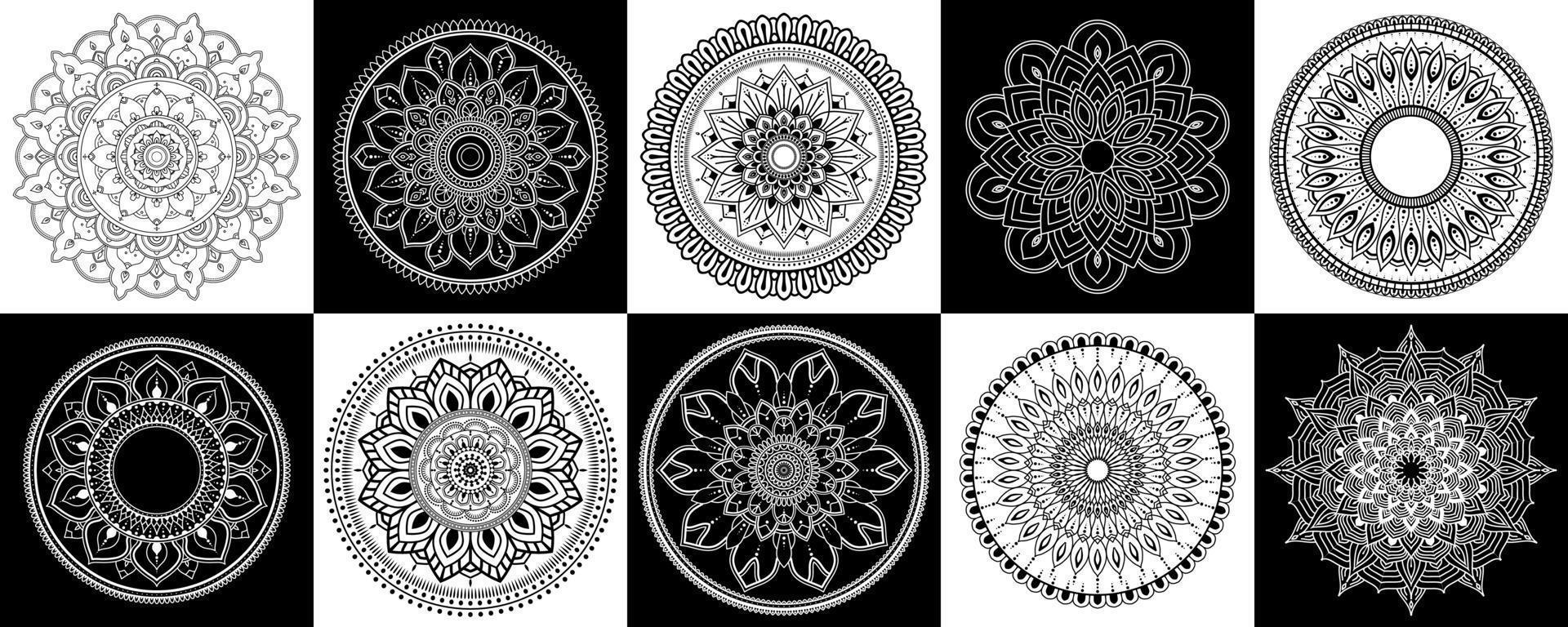 conjunto de mandalas zentangle, mandala para henna, mehendi, tatuaje, elementos ornamentales étnicos decorativos, patrones orientales vector