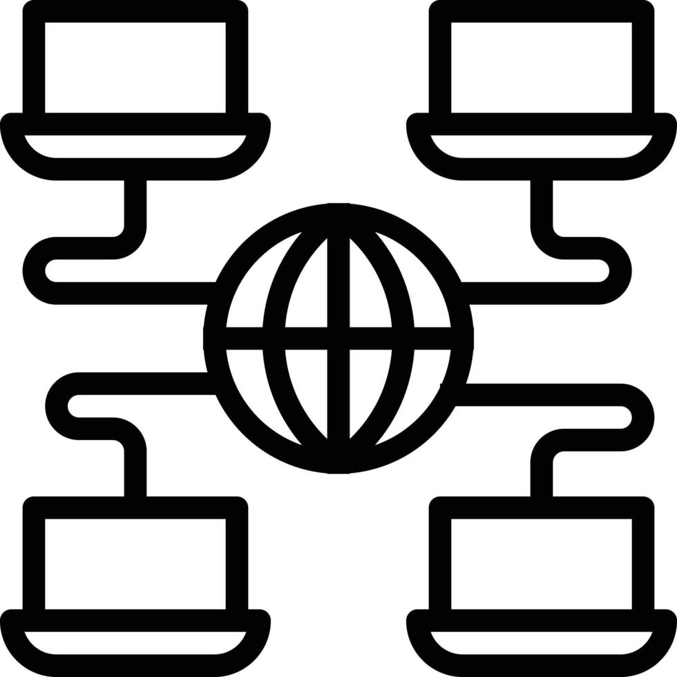 comunicación de computadora portátil en todo el mundo - icono de contorno vector