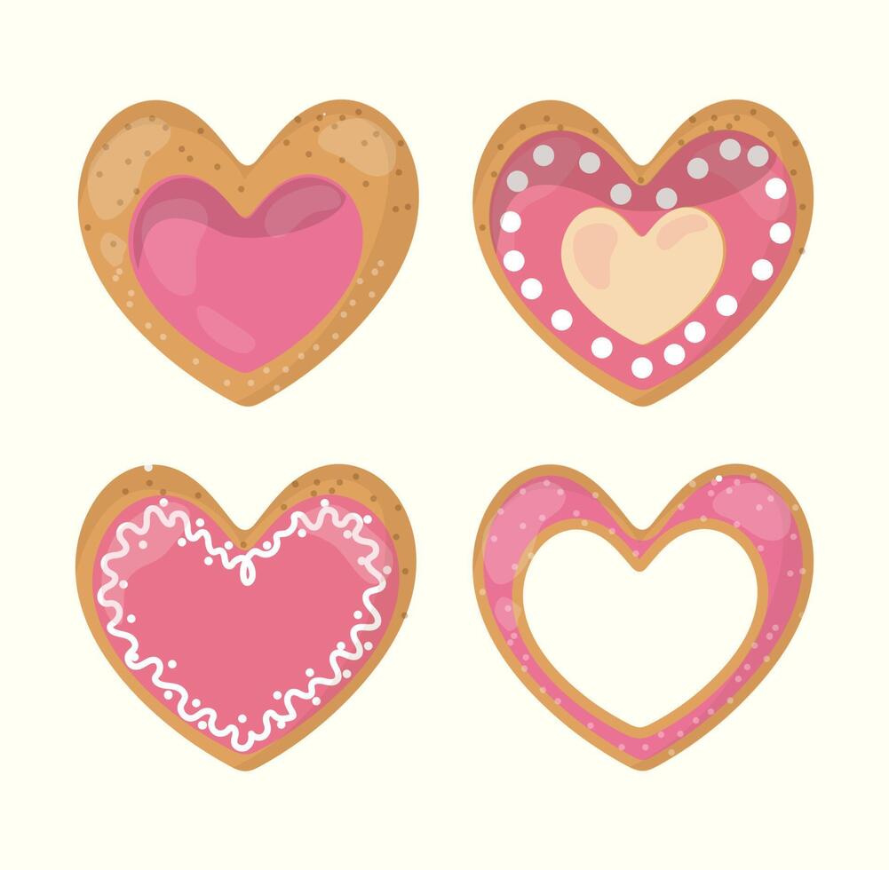 apetitoso sabroso pan de jengibre en forma de corazones vector