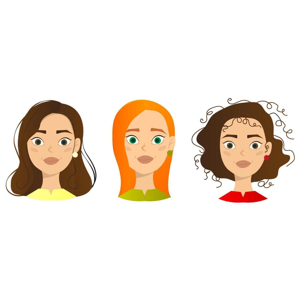 caras de chicas con diferentes emociones vector