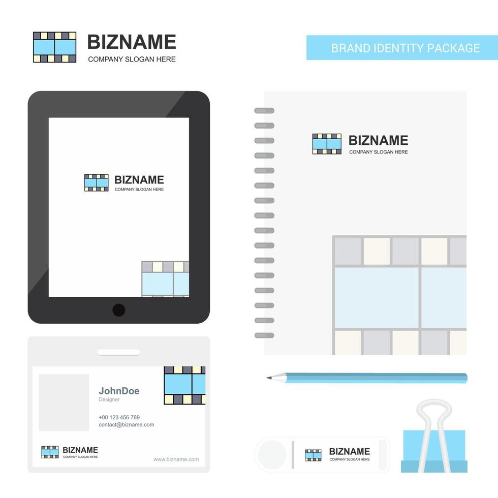 Film Business Logo Tab App Diary PVC Employee Card and USB Brand Stationary Package Design Vector Template
