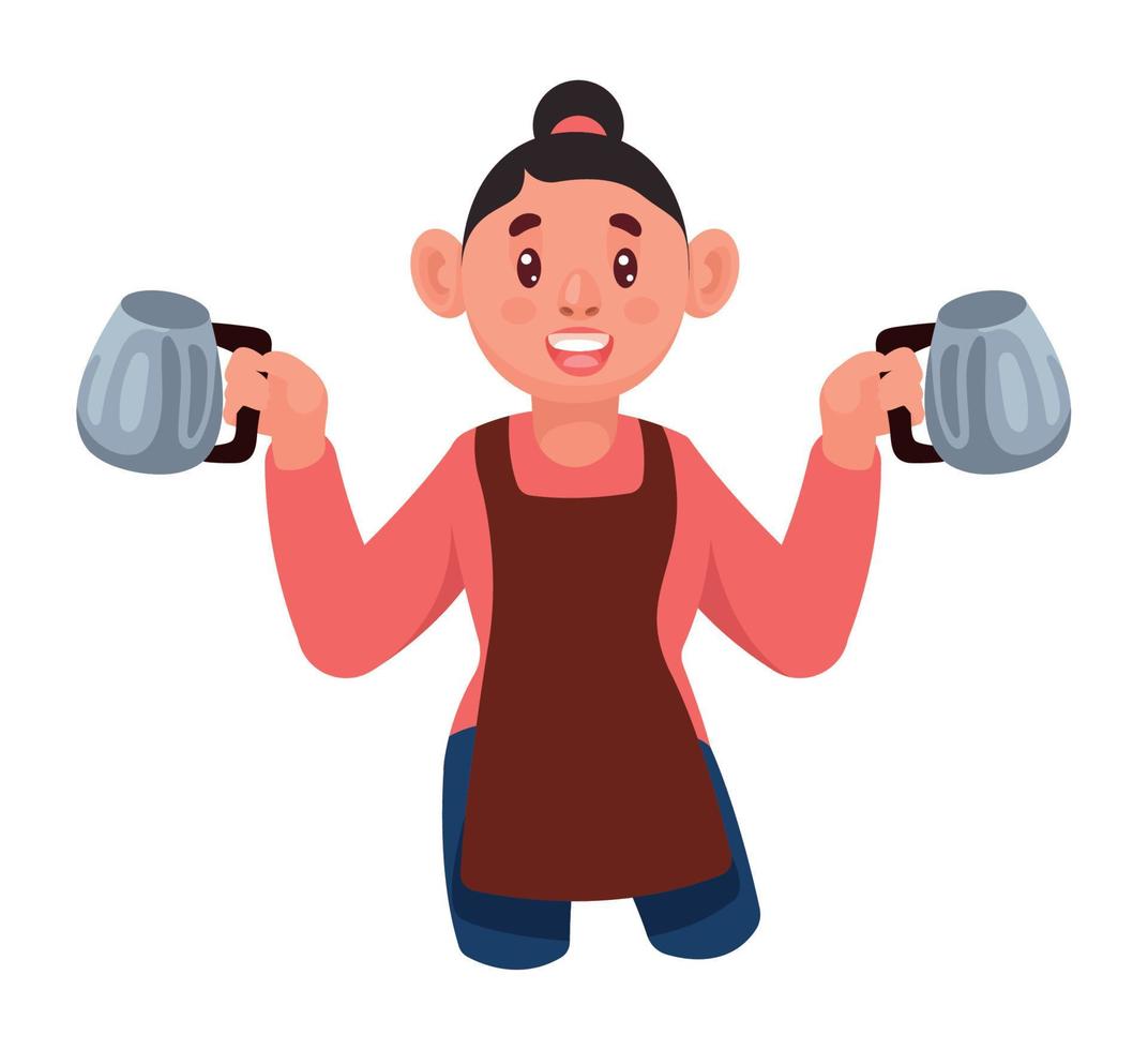 female barista with teapots vector
