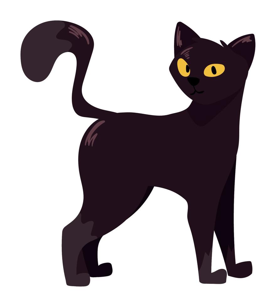 mascota de gato negro de pie vector