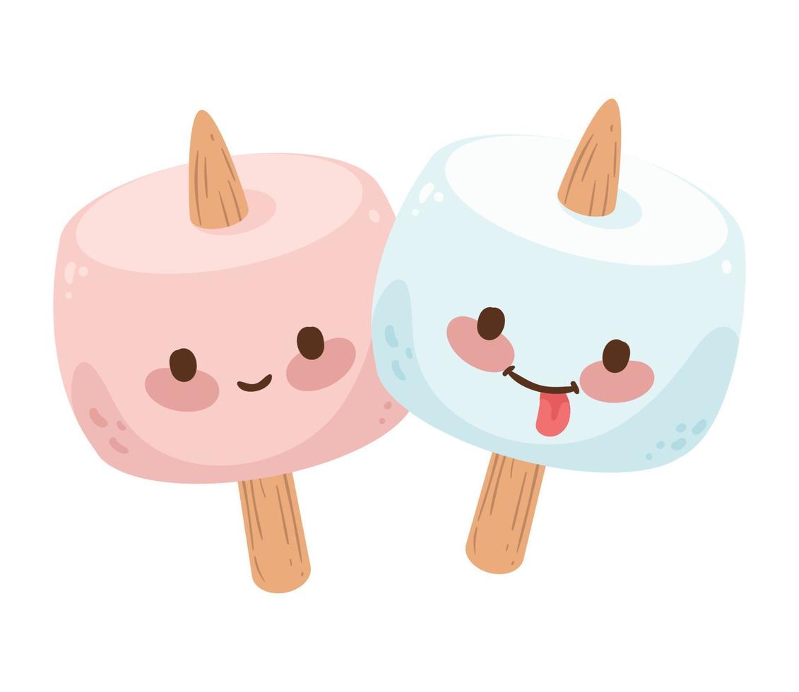 delicious marshmallows kawaii vector