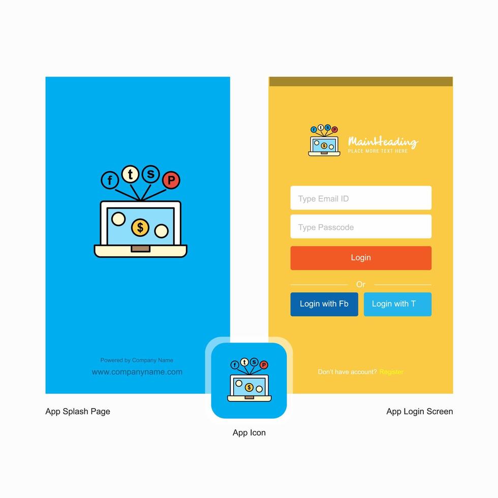 Company Laptop Splash Screen and Login Page design with Logo template Mobile Online Business Template vector