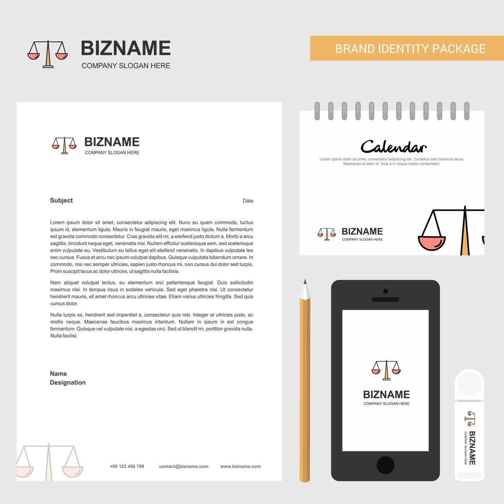 Justice Business Letterhead Calendar 2019 and Mobile app design vector template