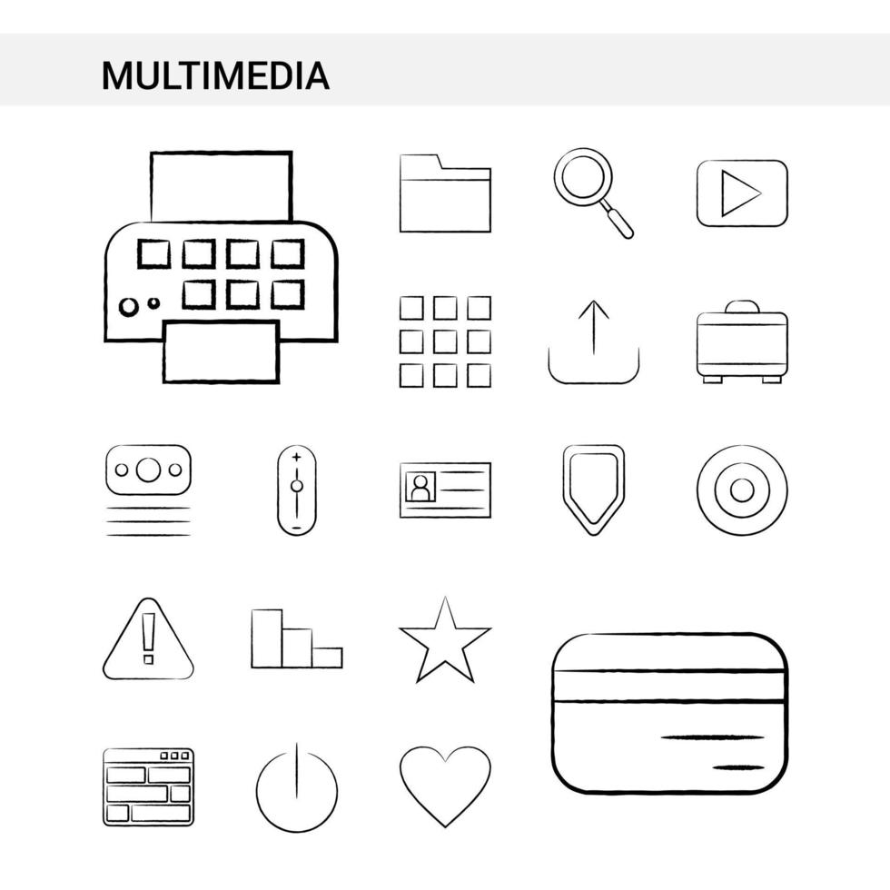 Multimedia hand drawn Icon set style isolated on white background Vector