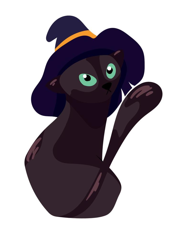 halloween cat with witch hat vector